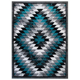 Masada Rugs, Stephanie Collection Area Rug Southwest Native American Distressed Design 1106 Turquoise Grey White Black (5 Feet 3 Inch X 7 Feet 3 Inch)