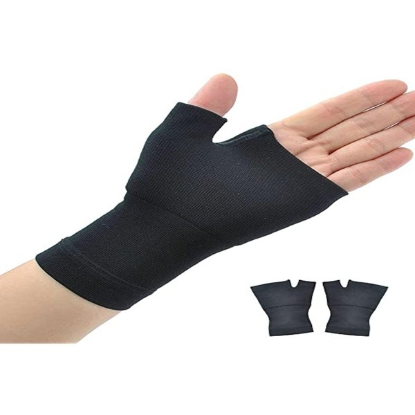 Set of 2 Compression Units for Wrist Support, Wrist Splint, Thumb Compression Gloves for Pain Relief, Carpal Tunnel, Fingerless Gloves for Men and Women (M, Black)