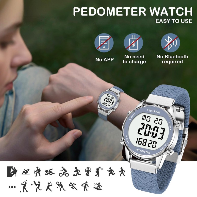 Hearkent Pedometer Watch for Women-Step Tracker Watch with Calories Counter-Non
