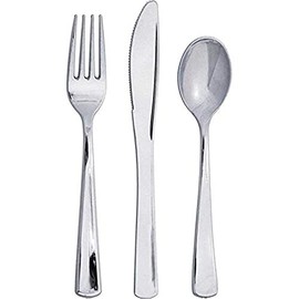 Creative Converting Assorted Boxed Metallic Silver Plastic Cutlery Set- 24 pcs.