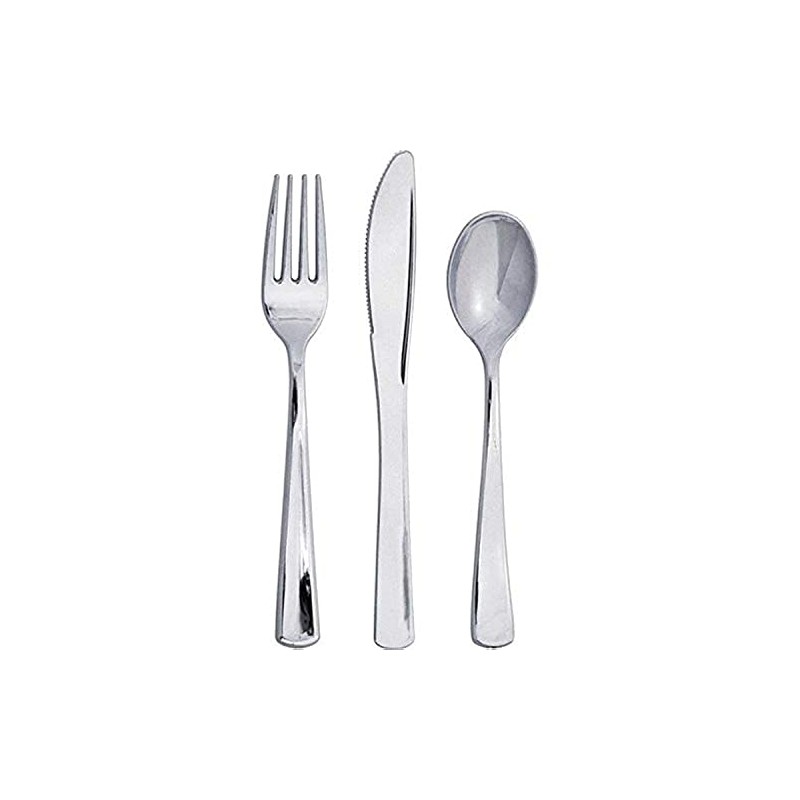 Creative Converting Assorted Boxed Metallic Silver Plastic Cutlery Set- 24