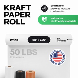 IDL Packaging White Paper Roll 48" x 2160" (180 feet) - Kraft Paper Roll 50lb Thickness - White Wrapping Paper for Packing, Moving, Shipping & Crafts/Arts - 100% Recyclable Natural Craft Paper Roll