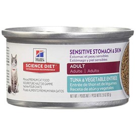 Hill's Science Diet Sensitive Stomach & Skin, Adult 1-6, Stomach & Skin Sensitivity Support, Wet Cat Food, Tuna & Vegetables Minced, 2.9 oz Can, Case of 24