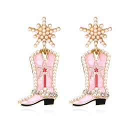 Cowgirl Outfits for Women Western Cowgirl Cowboy Enamel Hat Dangle Earrings Bohemian Rodeo Boot Drop Earrings Jewelry Accessories Gifts