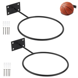 Sopoloray 2 Pack Wall Mounted Ball Storage Rack,Iron Round Sports Ball Holder,Display Stand for Basketball,Soccer,Football,Volleyball,Garage,Room Organization Decor(Black)