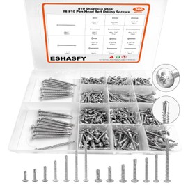 ESHASFY 360PCS Self Drilling Screws Assortment Kit, 410 Stainless Steel Self Tapping Screws, #8#10 for Pan Head, 1/2" to 2" Sheet Metal Screws for Building, Metal, Wood & Plastic