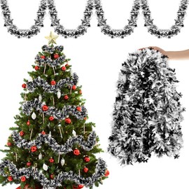 Aitsite 10 m / Pack of 5 Tinsel Christmas Tree, Tinsel Black and White Snowflake Christmas Decoration Christmas Tree Garland Christmas Decoration Party Christmas Decoration Hanging