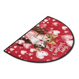 NETILGEN Happy Valentines Day Cat Kitchen Mats for Floor Cushioned Half Circle Anti Fatigue Kitchen Rug Washable Welcome Front Door Mat,Absorbent Runner Comfort Floor Mats Kitchen Decor,29.4"x17.9"