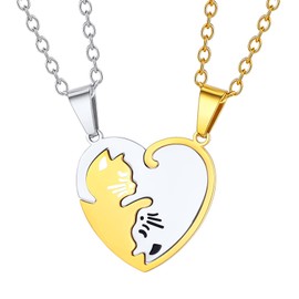 U7 Couples Necklace BFF Necklaces For 2 Girls Womens Pendant Cat Jewellery Friendship Gifts