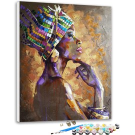 NANASUGUR Painting by Numbers Adults, DIY Hand-Painted Oil Painting Kits for Home Decor, Canvas Painting Gift for Adults, Beginners, Children, African Woman, 40 x 50 cm, Without Frame