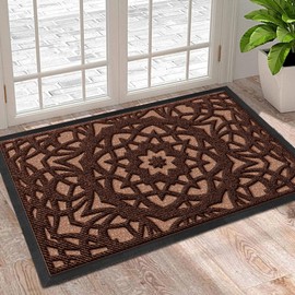 Bulijojo Sturdy Front Door Mat,Durable Heavy Duty Welcome Mat,Thick Absorbent Natural Rubber Non Slip Mat,Easy Clean Entryway Doormat Brown, 23x35 inch
