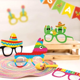 Kitticcino 12 Pcs Mexican Fiesta Party Decorations Fiesta Paper Eyeglasses for Cinco De Mayo Party Favors Mexican Themed Taco Party Photo Props Carnival Birthday Party Let's Fiesta Supplies