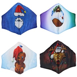 Zac's Alter Ego Set of 4 Non Medical Assorted Festive Christmas Design Breathable Cotton Face Masks/Covers