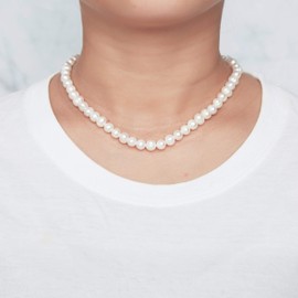 Philip Jones Sterling Silver White Freshwater Pearl Strand Choker Necklace