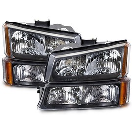 HEADLIGHTSDEPOT Black Housing Halogen Headlights Compatible with Chevy Avalanche 1500 2500 Silverado Classic HD 3500 Includes Driver and Passenger Side Headlamps 4-Piece Set w/Daytime Running Lights