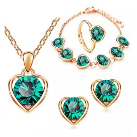 Deluxe Hermoso Set Joyería Piedra Collar + Pulsera + Arete Y Anillo