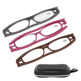 Reading Glasses 360 Degree Foldable Legs Lightweight Presbyopic Eyeglasses for Elderly Men 3 Pairs