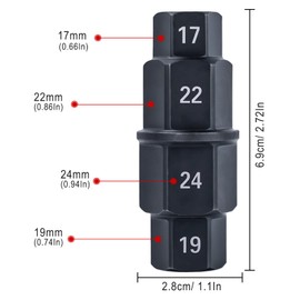 EKUWU Motorcycle Front Wheel Hex Axle Tool, Spindle Socket Adapter Tool, 17mm, 19mm, 22mm, 24mm Hex Socket for Front Axle Wheel Maintenance (Black)