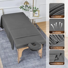 4 Sets Premium Microfiber Massage Table Sheets Set, 3 Piece Set Ultra-Light Massage Table Cover, Soft Massage Sheets Sets Include Flat Sheet, Fitted Sheet, and Massage Face Rest Cover, Grey