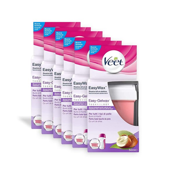 Veet Depilatory Wax Refill Roll-On Legs and Arms Normal Skin 50 ml with Shea Butter, 6 x 50 ml