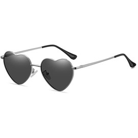 RUNHUIS Polarized Heart Shape Sunglasses Women Men Hippie Glasses Vintage Love Sunglasses for Festival Party Gold Metal Frame with UV400 (Silver/Grey)