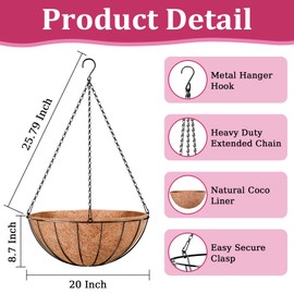 Halatool 20 Inch Large Hanging Baskets Planters for Outdoor Plants, 2 Pack