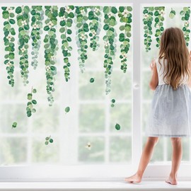 decalmile Window Sticker Hanging Vine Window Stickers Spring Window Decals Green Leaf Plants Anti-Collision Window Film Glass Window Decoration Sticker