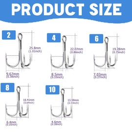 DWFEYOI 50stk Angelhaken, Angeln Drillingshaken High Carbon Stahl Angeln Haken Klassische Runde Bend Dreifache Haken Starke Scharfe Drillingshaken Angelgerät
