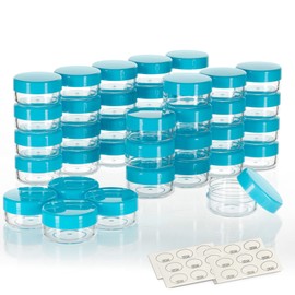 ZEJIA 10 Gram Sample Containers, 100 Count Cosmetic Containers with Lids, Refillable Empty Sample Jars, Small Plastic Containers with Lids (Blue)
