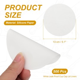 PATIKIL 5.1 Inch Leak-Proof Cup Cap Lid Liners, 500 Pcs Round Sealing Paper Pads Disposable Paper Cup Cover Sealer Film for Plastic Drink Milk Tea Coffee Beverage, White