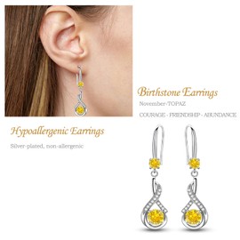 November Topaz Birthstone Earrings 925 Sterling Silver Earrings for Women Silver Dangle Drop Earring Yellow Topaz Dangly Hoop Earring November Birthstone Mum Birthday Gift
