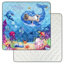 FAMOPLAY Baby Mat for Floor, Premium 50x50 Playpen Mat, Odorless Play Mat, Thicken Soft Padding Foam Play Mat for Baby, Non-Slip Cushioned Baby Floor Mat, Machine Washable Baby Crawling Mat (Ocean)