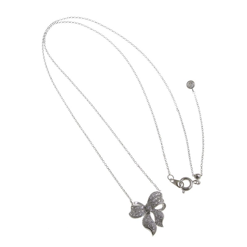 VINGTAINE Ribbon Cubic Zirconia Necklace, Slide Adjuster, Slide Chain, C2-27A-S,