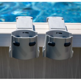 2-Pack Cup Holders for Above Ground Pool | Adjustable Drink Holder for Square Top Pools Only | Grey | Must-Have Pool Accessories | Use for Boat, Deck, Balcony | Made in Canada