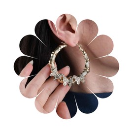 Aneneiceera Vintage Cz Butterfly Hoop Earrings Gold Large Bamboo Earrings Chunky Hoop Dangle Earrings Crystal Butterfly Huggie Earrings Jewelry for Women