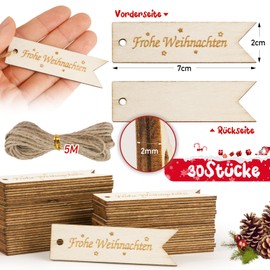BOFUNX Pack of 30 Wooden Gift Tags Merry Christmas Wooden Tags Christmas Tags Wooden Decoration Scatter Decoration for Christmas