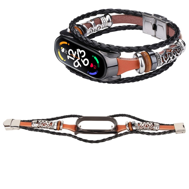Leather Strap for Xiaomi 7 NFC Bracelet Metal Buckle Ethnic
