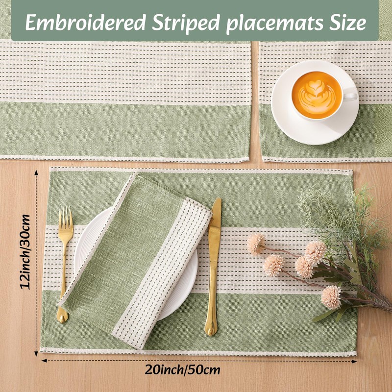Gandeer 6 Sets Boho Round Woven Placemats Embroidered Striped Tassel