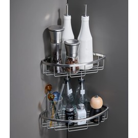 Segistan Bathroom Corner Shower Caddy Organizer, SUS304 Stainless Steel Heavy Duty Rust-Proof Bathroom Shelf Shampoo Holder, Wall Mounted Storage Rack for Bathroom Kitchen, 2 Packs Brushed Nickel