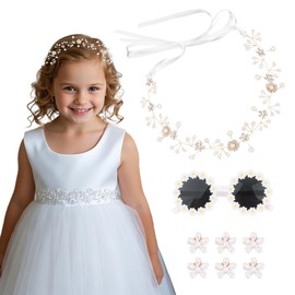 AMCAMI 8Pcs Flower Girl Hair Accessory,Flower Girl Proposal Gift with Small Pearl Claw Clips,Pearl Headpiece and Sunglasses