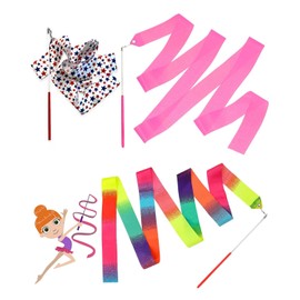ZEXIJOW Dance Band, Pack of 3 Colourful Gymnastics Band with Rod 2 m Gymnastics Ribbon Dance Bands Children Rainbow Ribbon for School and Home Game, Ideal for Girls Artistic Dance Circus Carnival