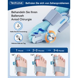 Tech Love Hallux Valgus Correction Fixing Plate Upgrade Double Tension Hallux Valgus Splint Bunion Toe Corrector with 3 Different Mounting Angles for Toes Blue Pack of 2