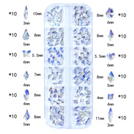 DZHILHMX Nail Rhinestones - 3D Multi Shape Size, Flat Back, Manicure Rhinestones Charms, Crystal Moonlight Blue Gems, with Kit, for Nail Art, Bedazzling Acrylic Nails, DIY Decor