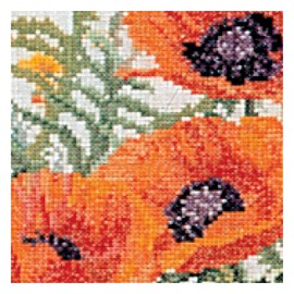 Thea Gouverneur - Counted Cross Stitch Kit - Orange Poppies - Aida - 16 Count - Embroidery Kit for Adults - DMC Embroidery Threads and Other Cross Stitch Supplies Included - 2062A