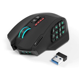 Rytaki Gamspeed V8 Pro Wireless MMO Gaming Maus 16000 DPI USB Laser MMO Maus mit RGB Beleuchtung/16 programmierbare Tasten/16000 DPI Abtastrate/2.4G Funkmaus/ergonomisches Design