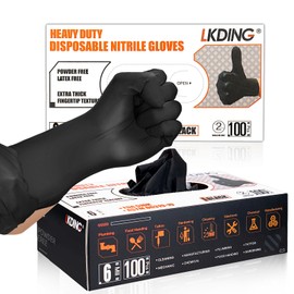 LKDING Nitrile Gloves, Latex-Free, Powder-Free, Black, 0.15mm Thick Fingers, 0.12mm Thick Palms (Medium)