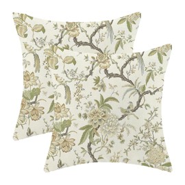 CXMEIFLY Spring Floral Birds Pillow Covers 18 x 18 Inch Set of 2 for Chinoiserie Flowers Decor Throw Pillows Sage Green Plant Outdoor Decorative Cushion Cases for Couch Bed Decorations