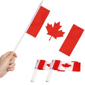 Anley Canadá Bandera con Asta, Canadiense 12x20 cm Mini Bandera Portátil con Asta Blanco Sólido de 30 cm - Color Vivo y Resistente a la Decoloración - 12 x 20 cm Bandera Portátil (1 Docena)