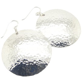 Large 1 1/2 Inch Wide Sterling Silver Hammered Disc Earrings