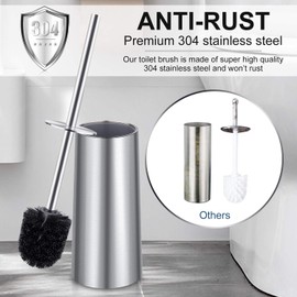 Toilet Brush and Holder, 2 Pack Toilet Brush with 304 Stainless Steel Long Handle, Toilet Bowl Brush for Bathroom Toilet-Ergonomic, Elegant,Durable (Silver)